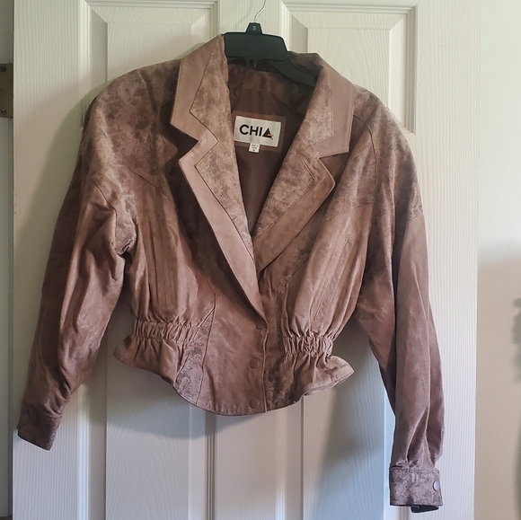 90's Brown& Printed Cropped Leather Jacket - Picture 6 of 10